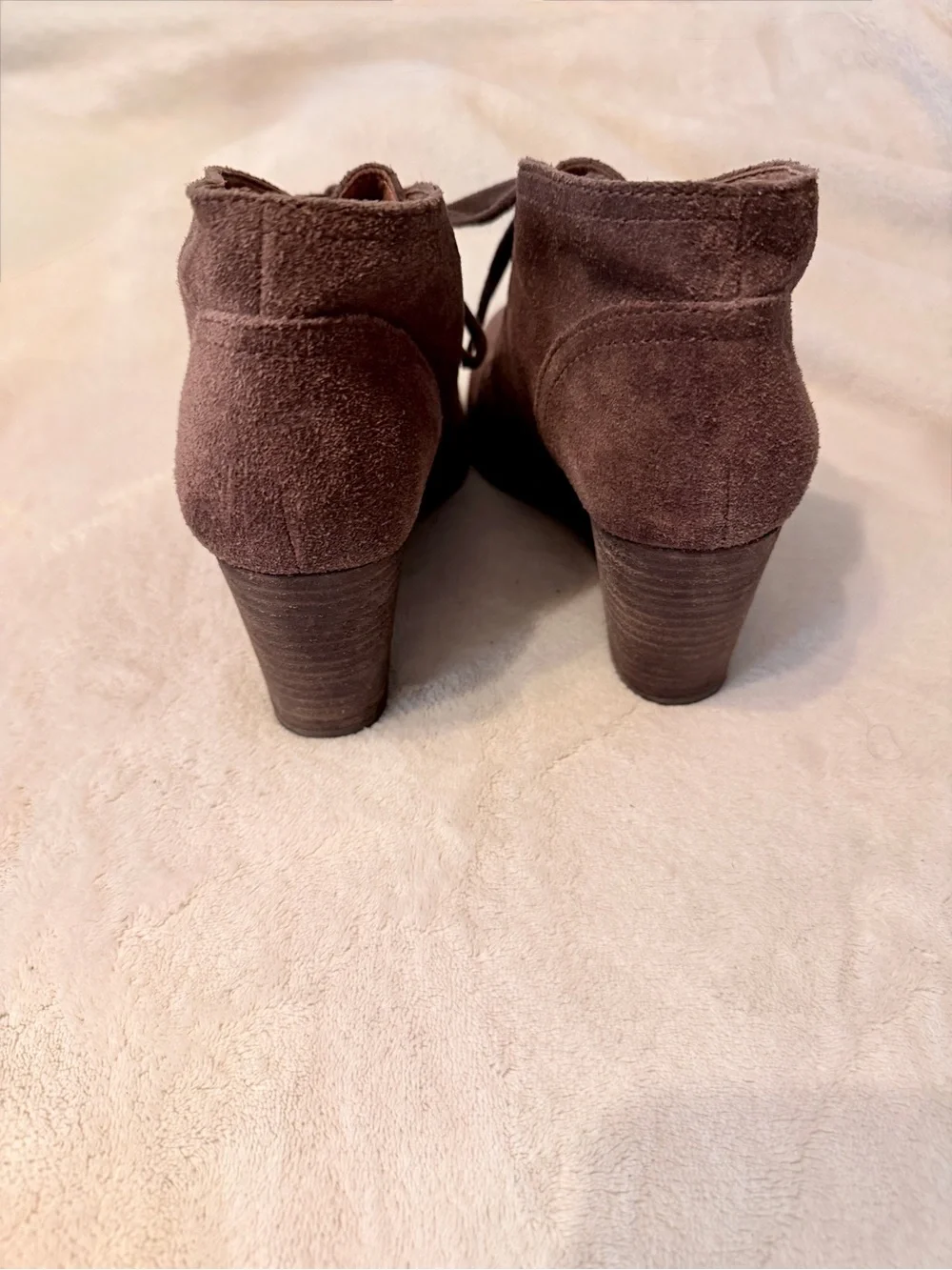 Lucky Brand Sz 7 LK-Sway Oiled Suede Wedge Booties Tobacco Brown Boho Festival